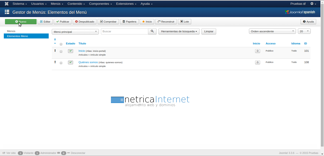Enlazar artículo al menú en joomla imagen 2