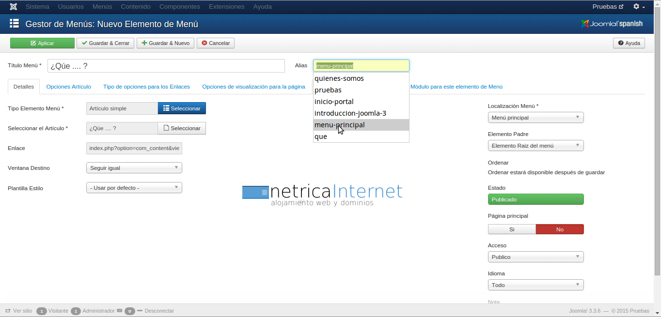 Enlazar artículo al menú en joomla imagen 3
