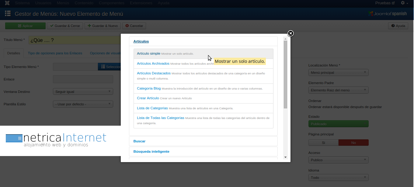 Enlazar artículo al menú en joomla imagen 4