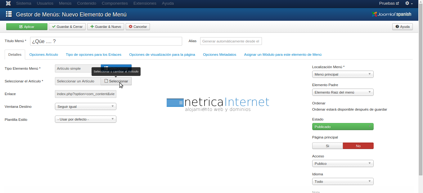 Enlazar artículo al menú en joomla imagen 5