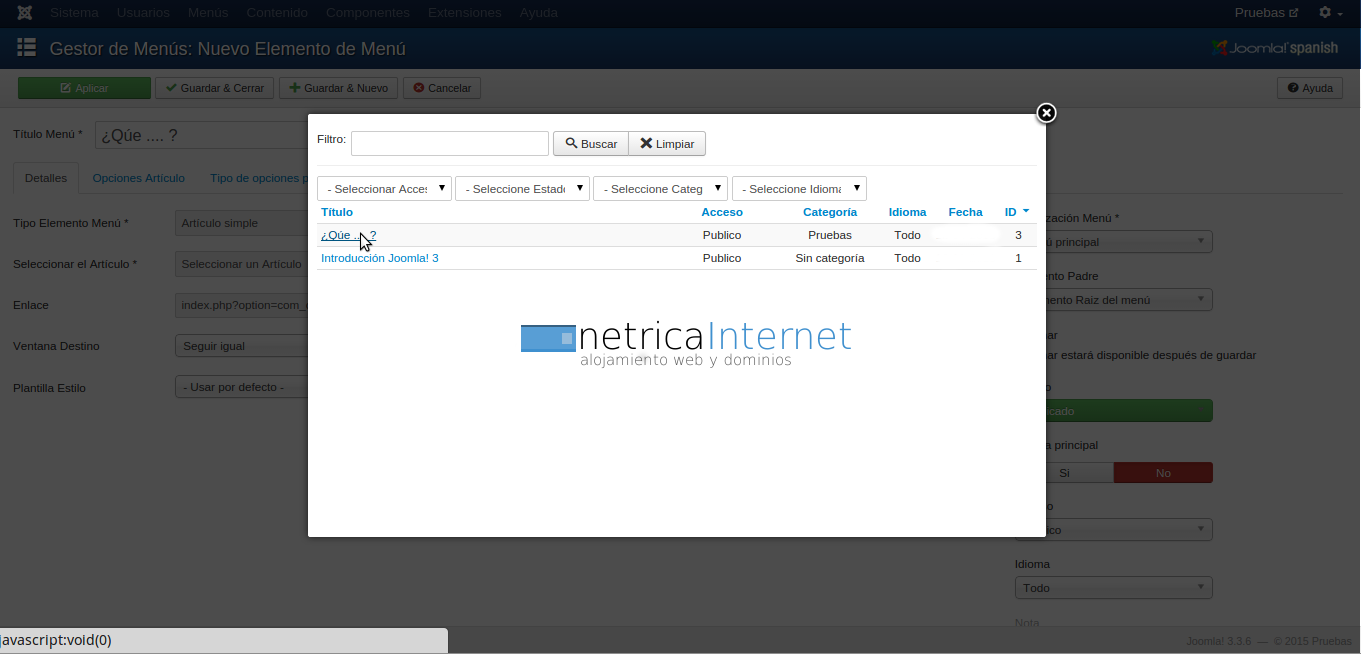 Enlazar artículo al menú en joomla imagen 7