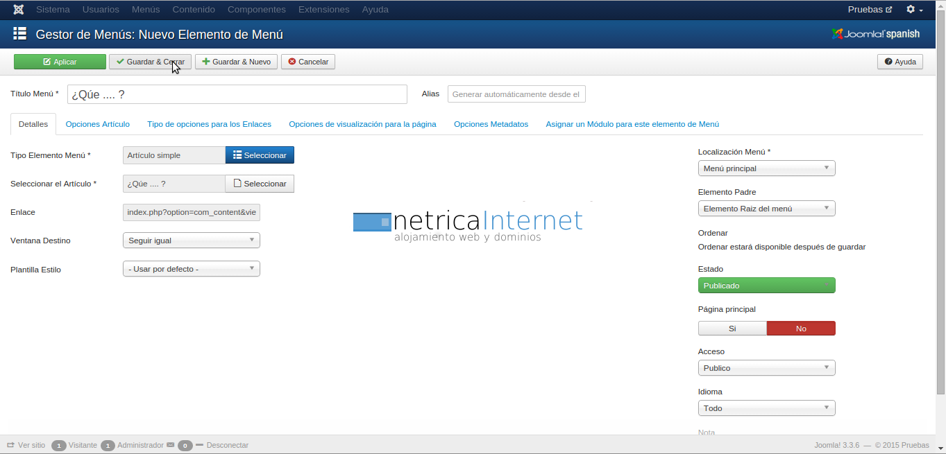 Enlazar artículo al menú en joomla imagen 8