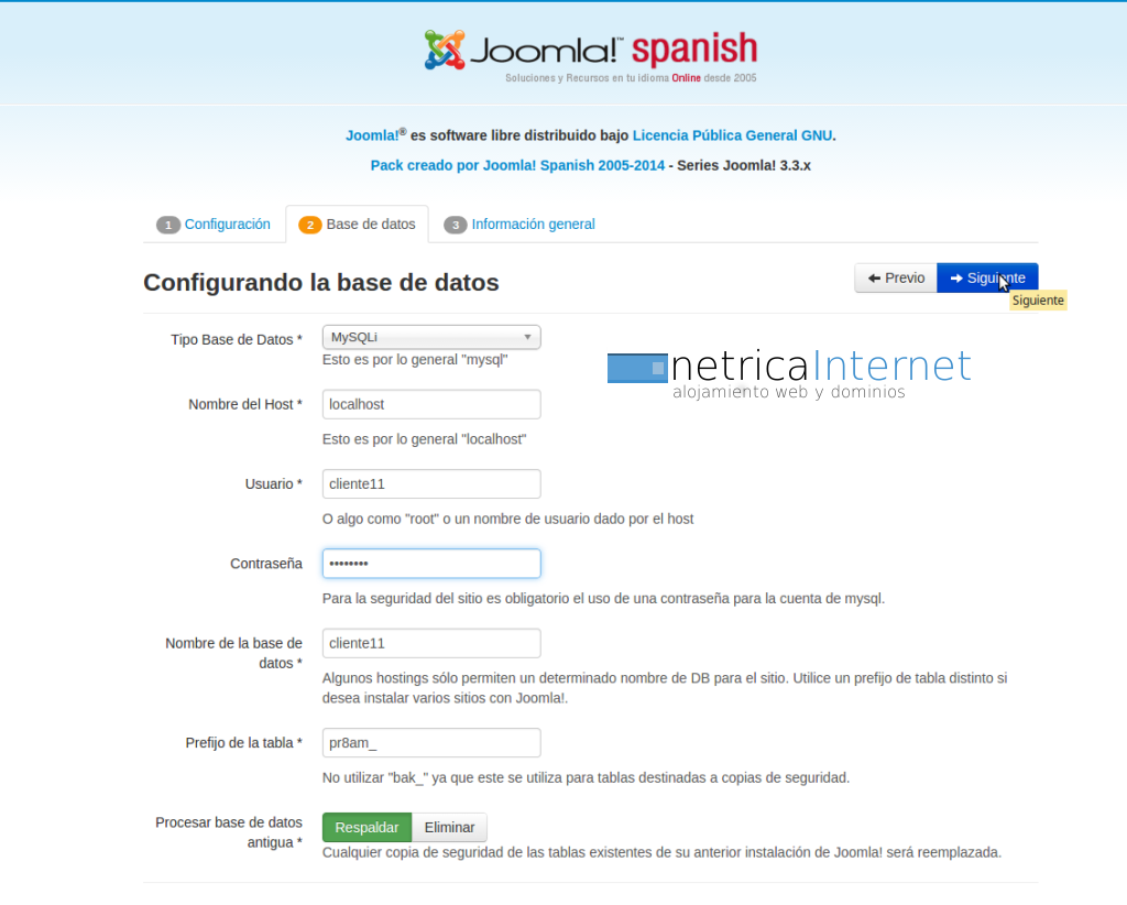 Instalar joomla manualmente desde plesk imágen 11