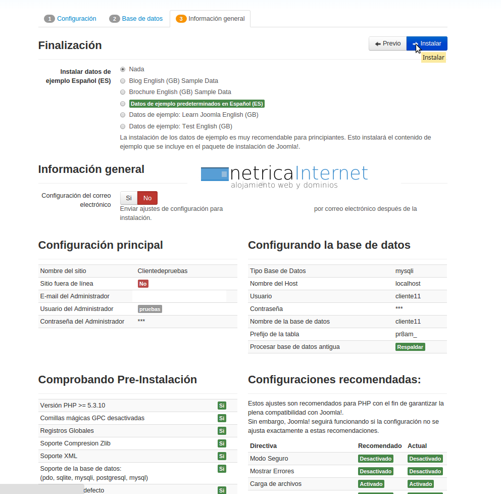 Instalar joomla manualmente desde plesk imágen 12