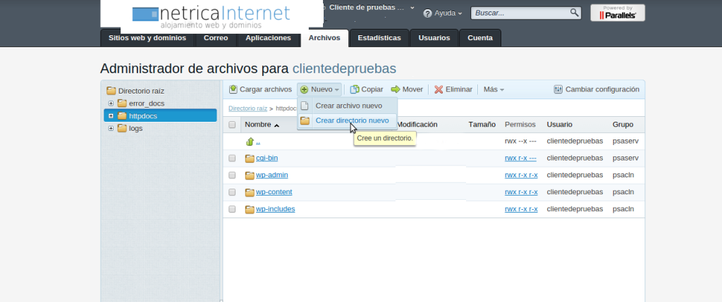 Instalar joomla manualmente desde plesk imágen 2
