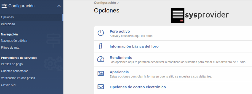 opciones de correo electronico