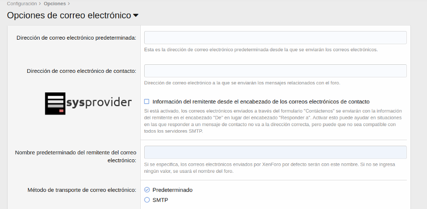 opciones de correo electronico