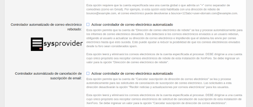 opciones de correo electronico