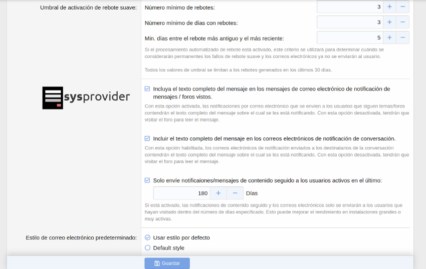 opciones de correo electronico