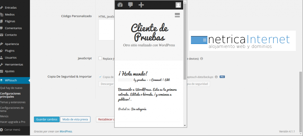 WPtouch Mobile Plugin imagen 4