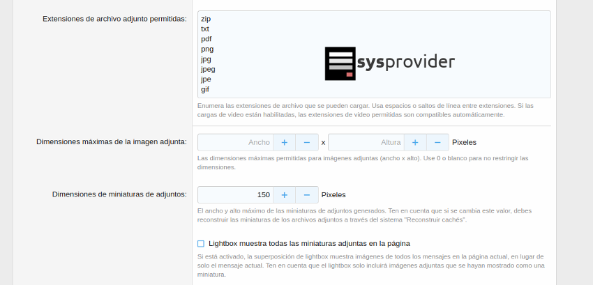 opciones adjuntos