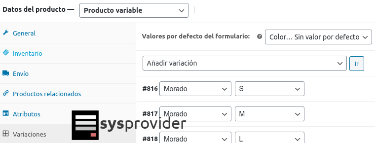 Cómo desactivar una variación en un producto desde WooCommerce