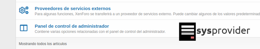 panel de control del administrador