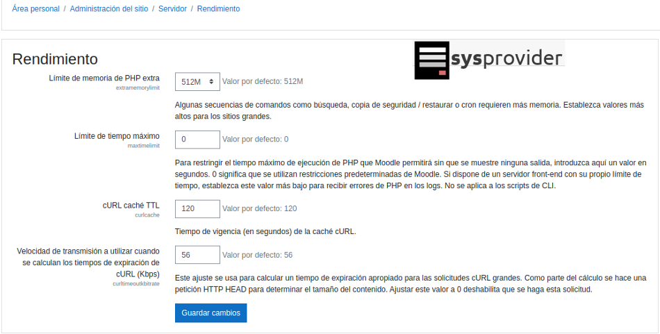 configuración de rendimiento